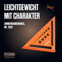 DACHKRONE Set 3 – PICARD Ganzstahl-Latthammer Nr. 790 1/2 & Zimmermannswinkel 180 mm mit Bohrlehre