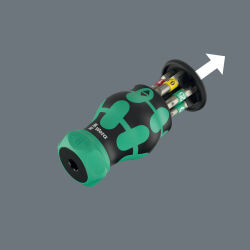 Wera Kratform Kompakt Stubby Magazin RA 1 kurzer Ratschenschraubendreher mit Bits 6-tlg.