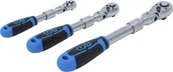 BGS 25128 3 x Umschaltknarren ausziehbar abwinkelbar 1/4" + 3/8" + 1/2" Satz 3-tlg.