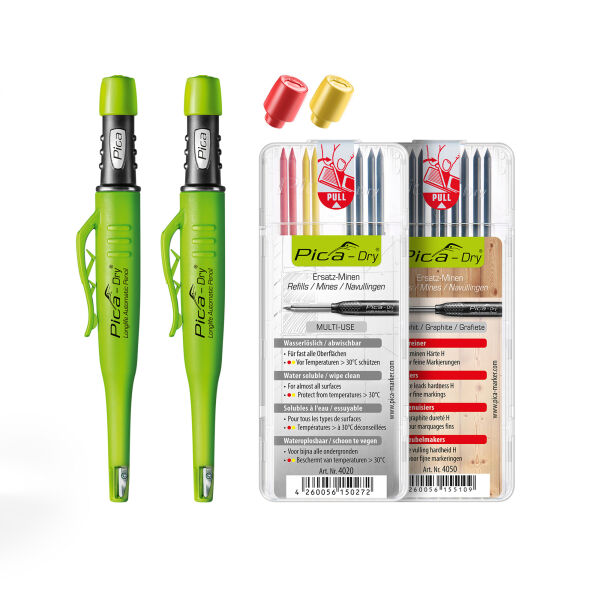 Pica Vorteils-Box 2 x Pica Dry Tieflochmarker + Ersatzminen MULTI-USE und Graphit Härte H