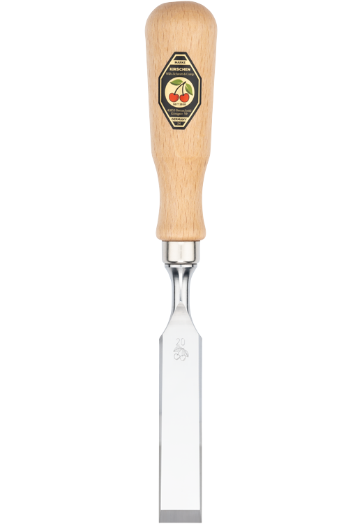 6-teiliger Zinkenbeitelsatz 1107 mit dunkel gebeizten und geölten Weißbuchenheft im Holzkasten 61012162026 mm - Kirschen