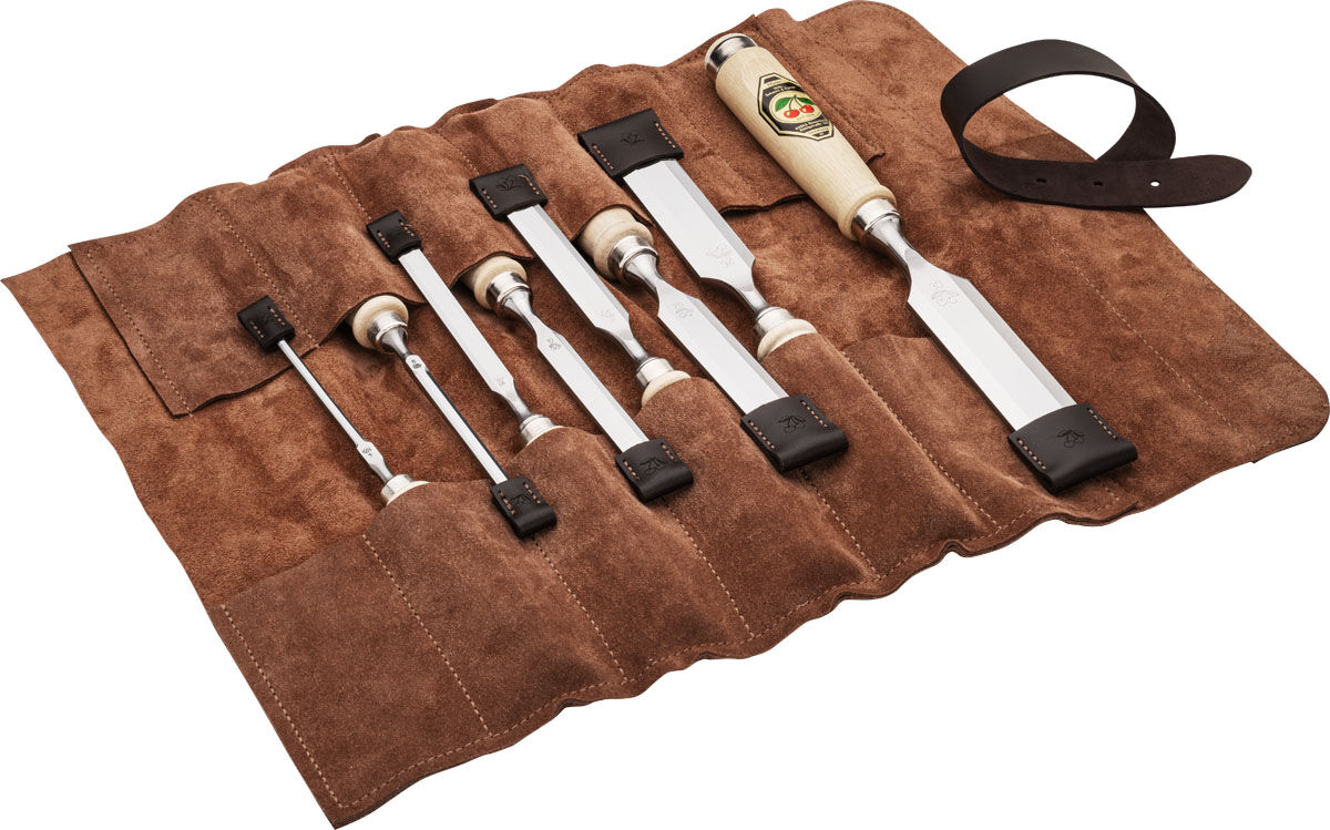 KIRSCHEN Stechbeitelsatz in Ledertasche 8-tlg. mit Weißbuchenheft 4-6-10-12-16-20-26-30 mm 1131002 | Gravur möglich