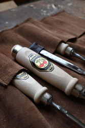 KIRSCHEN Stechbeitelsatz in Ledertasche 4-tlg. mit Weißbuchenheft 10-16-20-26 mm 1151002