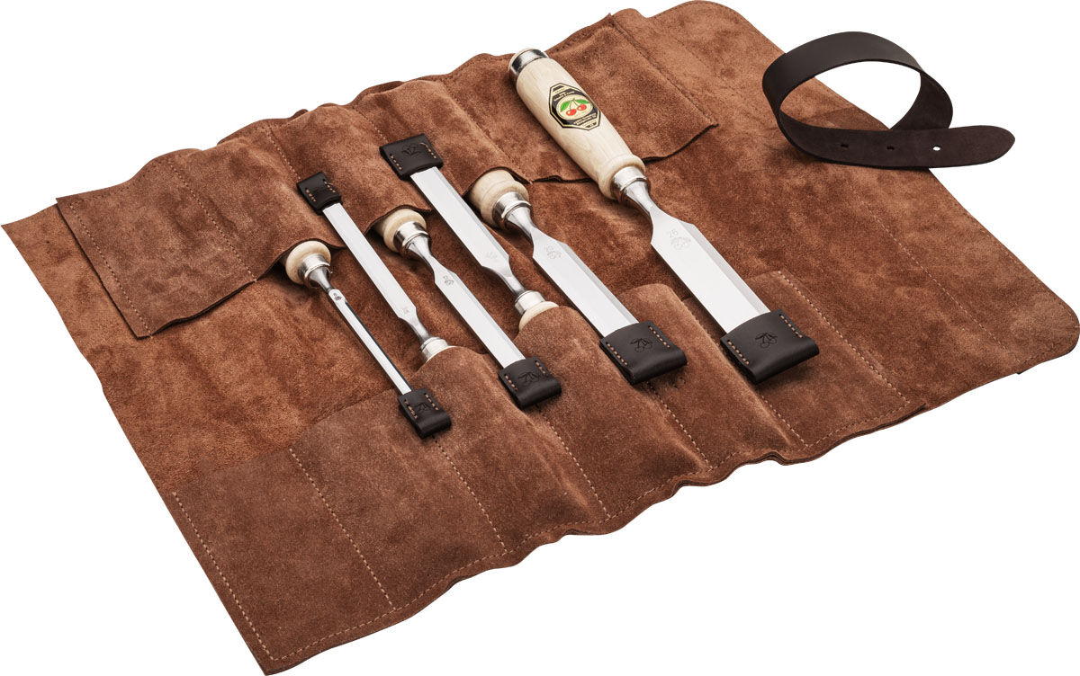 KIRSCHEN Stechbeitelsatz in Ledertasche 6-tlg. mit Weißbuchenheft 6-10-12-16-20-26 mm 1171002 | Gravur möglich