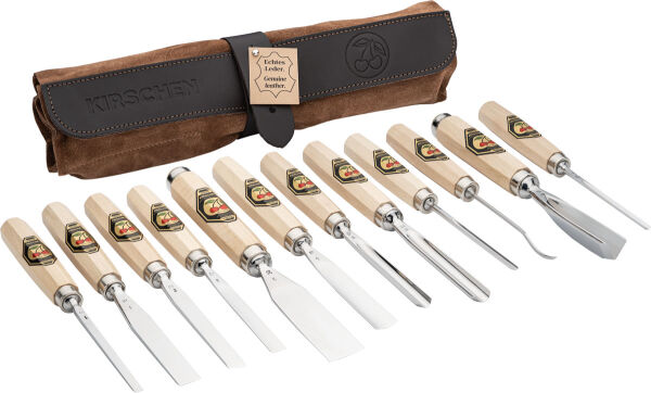 KIRSCHEN Bildhauerbeitelsatz in Ledertasche 12-tlg. mit Achtkantform GALIP 3188000