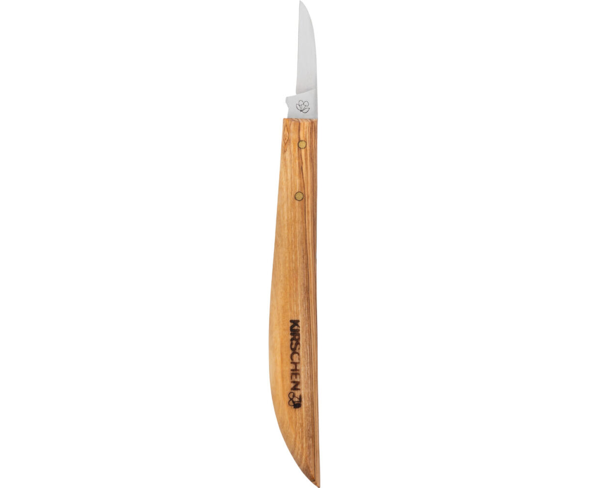 KIRSCHEN Kerbschnitzmesser mit exklusiven Holzheft aus Olivenholz gerade schneide inkl. Leder-Schneidenschutz 3358001