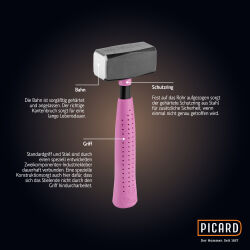 PICARD Pink Edition Set Latthammer geraut + Schlosserhammer + Fäustel | Gravur möglich