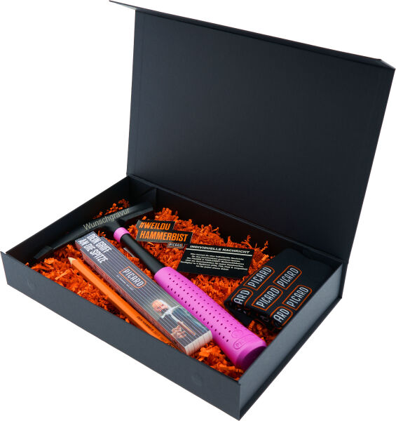PICARD Geschenkbox Pinker Latthammer 626M mit Gravur | Exklusives Handwerker Geschenk zu Weihnachten, Geburtstag & Jubiläum