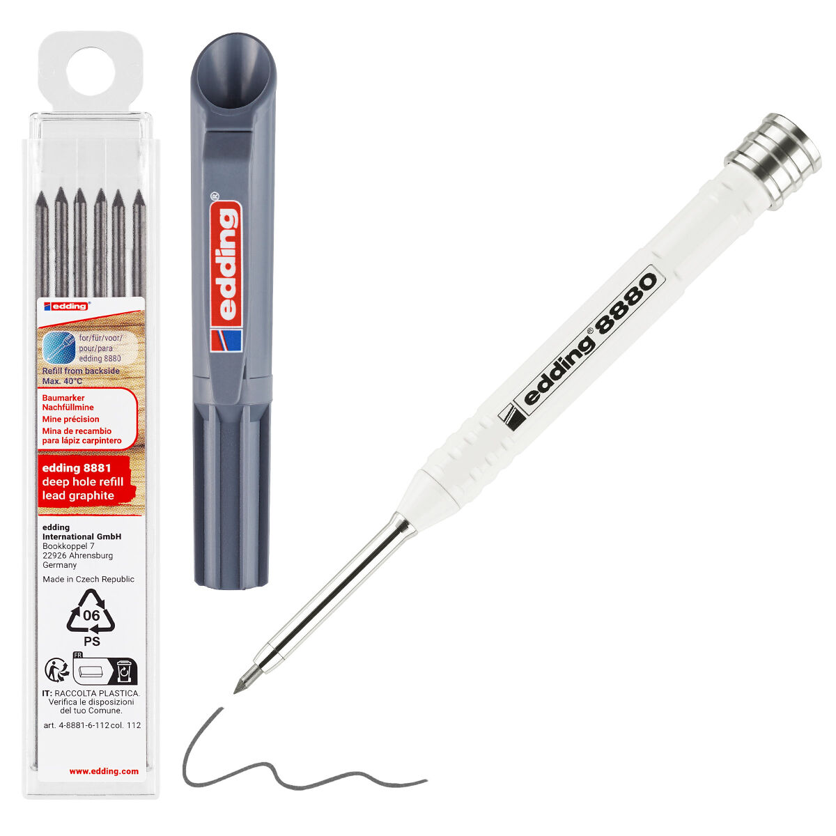 edding DIY Set Tiefloch Baumarker grafit mit 6 Ersatzminen | Gravur möglich