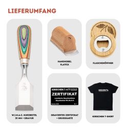 KIRSCHEN Geschenkbox W.I.N.A.C. Kurzbeitel mit Gravur & Handhobel inkl. T-Shirt M & Goodies | Exklusives Geschenk für Holzwerker
