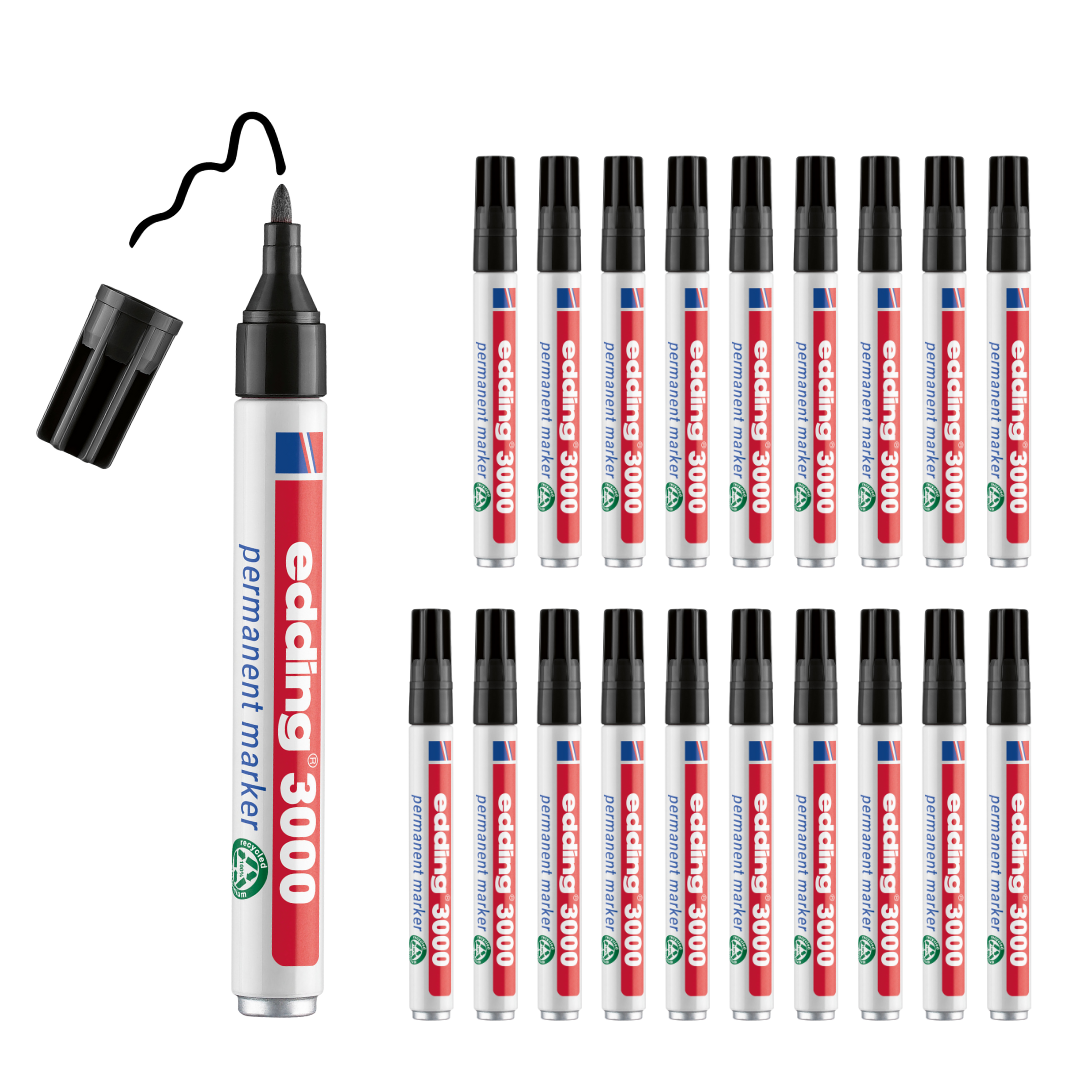 20 x edding 3000 Permanentmarker schwarz im Set