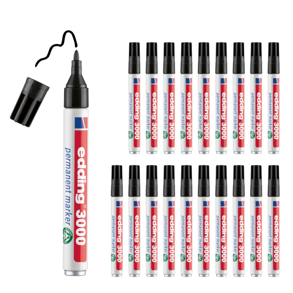 20 x edding 3000 Permanentmarker schwarz im Set