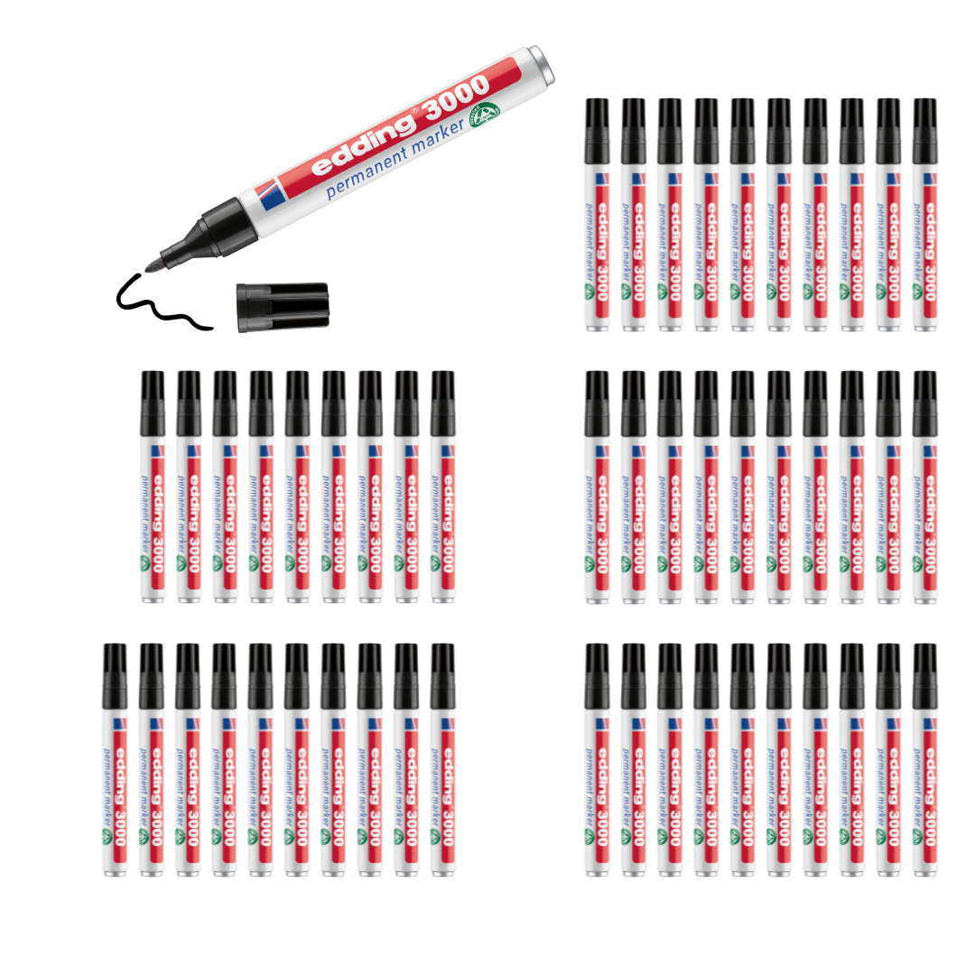 50 x edding 3000 Permanentmarker schwarz im Set