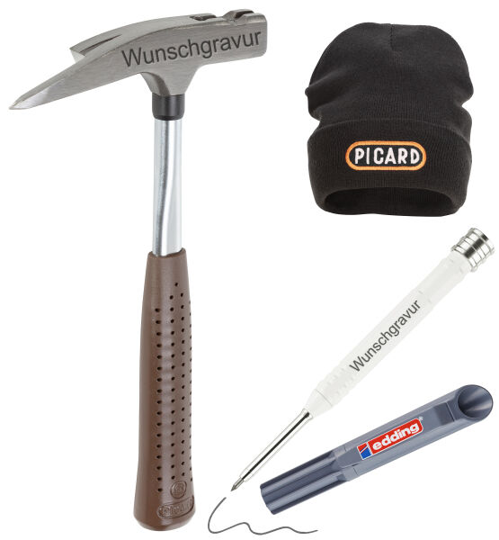 PICARD x edding Latthammer 298 + Tieflochmarker mit Wunschgravur inkl. Mütze