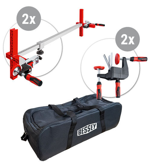 BESSEY 2x Türfutterstrebe TU + 2x Türfutter-Richtzwinge TFM-2K + Tasche TU-TFM-BAG