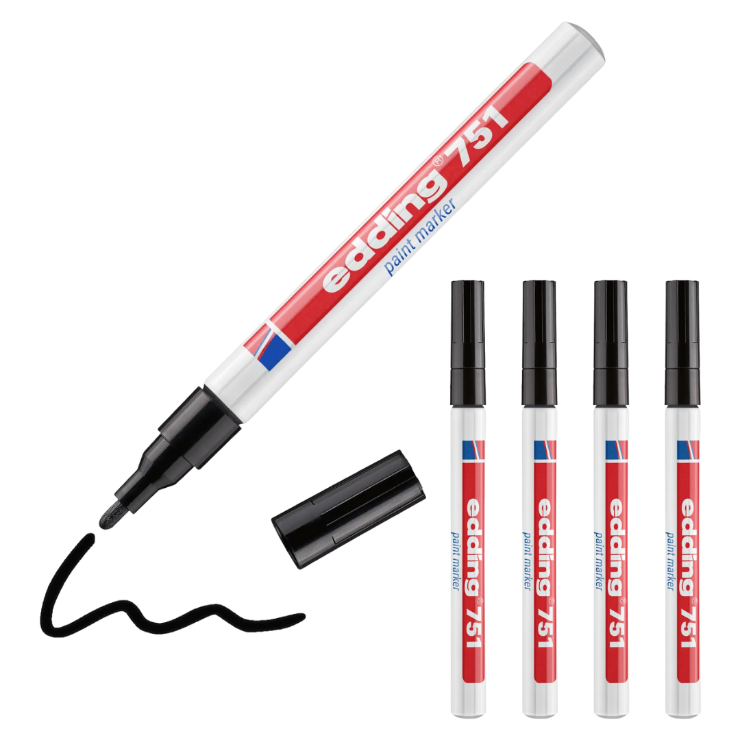 5 x edding 751 Lackmarker Schwarz im Set