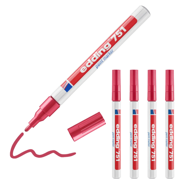 5 x edding 751 Lackmarker Rot im Set