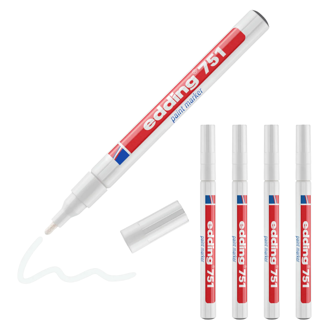 5 x edding 751 Lackmarker Weiß im Set