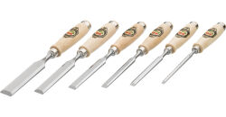 KIRSCHEN WOODWORKER Essentials Set 1 - Stechbeitelsatz 6-10-12-16-20-26 mm in Holzkasten + Holzhammer + Anreißmesser 1811000 | Gravur möglich