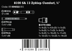 Wera 8100 SA 13 Zyklop Comfort Knarrensatz Umschalthebel 1/4"-Antrieb metrisch