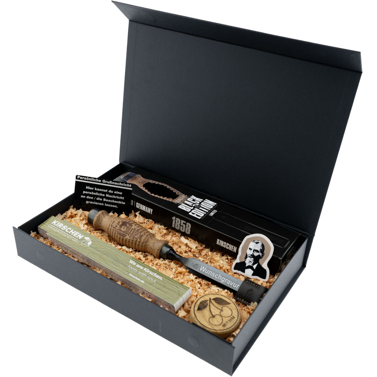 KIRSCHEN Geschenkbox Founder’s Black Edition Stechbeitel mit Gravur | Personalisiertes Geschenk für Handwerker