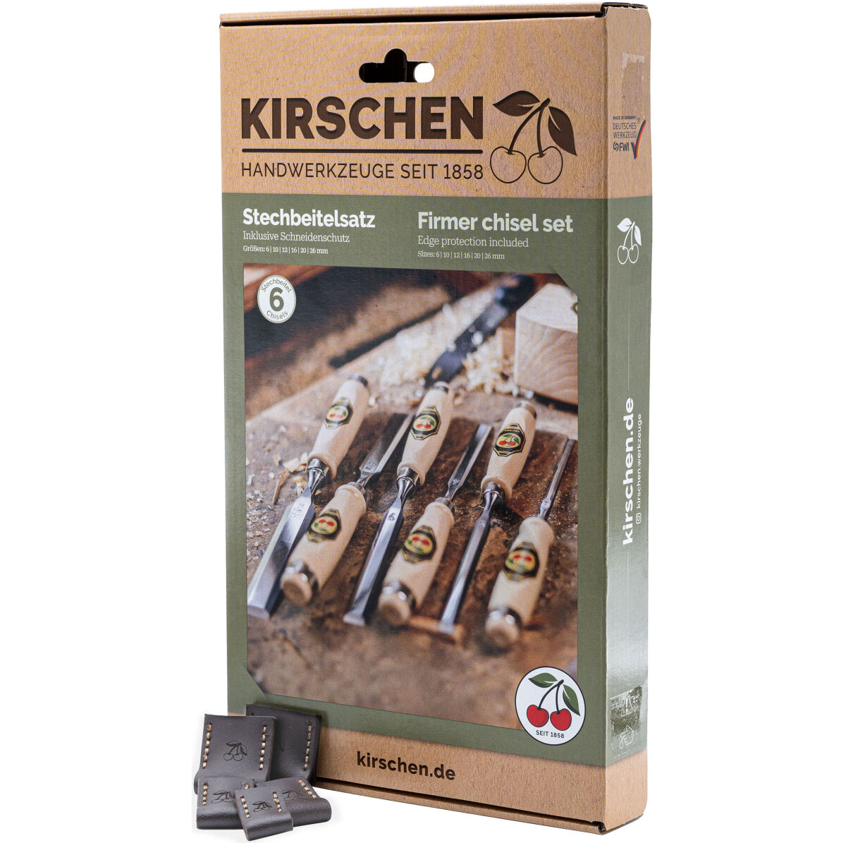 KIRSCHEN Stechbeitelsatz 6-10-12 -16-20-26 mm inkl. Leder-Schneidenschutz Satz 1111100 | Gravur möglich