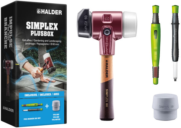 HALDER SIMPLEX Plusbox GaLaBau Ø 60 mm Superplastik / Gummi / TPE-mid + Pica Big Dry Marker | Gravur möglich