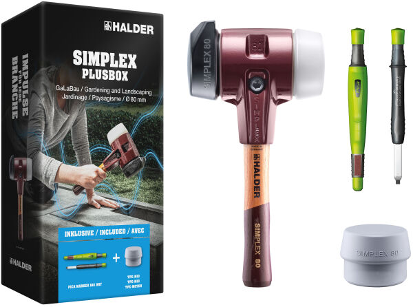 HALDER SIMPLEX Plusbox GaLaBau Ø 80 mm Superplastik / Gummi / TPE-mid + Pica Big Dry Marker | Gravur möglich