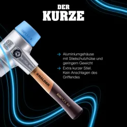 HALDER SIMPLEX Schonhammer Ø 60 mm TPE-soft blau / TPE-mid grau kurzer Stiel mit Aluminiumgehäuse | Gravur möglich