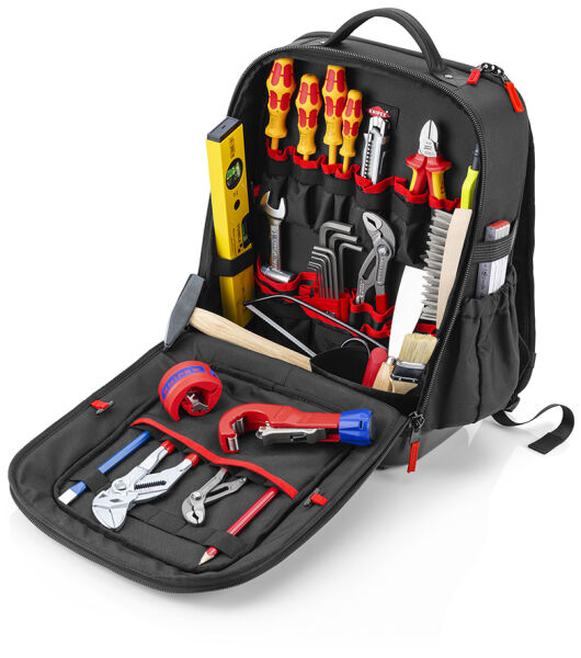 KNIPEX 00 21 51 HK S Werkzeugrucksack Modular X15 Sanitär-Starter bestückt 24-teilig mit Cobra 180 und 250 mm Zangenschlüssel 250 mm TubiX und BiX