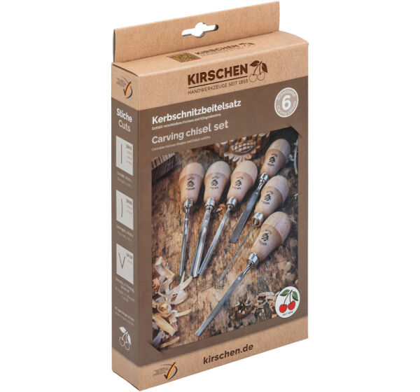 KIRSCHEN Kerbschnitzbeitelsatz im Karton 6-tlg. mit Rotbuchenheft Birnenform 5696000