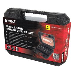 Trend Fräser-Set 6-teilig HM, 12 mm Schaft – Nutfräser, V-Nut-, Abrund- & Profilfräser