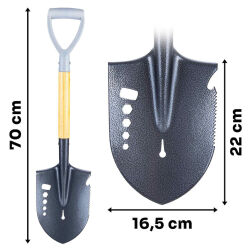 Multifunktionsspaten 70 cm mit Säge, Innensechskant, Nagelheber & Flaschenöffner