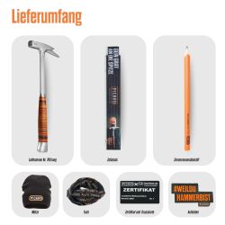 PICARD Geschenkbox Ganzstahl-Latthammer 790 lang mit 2 Gravuren & Mütze | Exklusives Handwerker Geschenk zu Geburtstag & Jubiläum