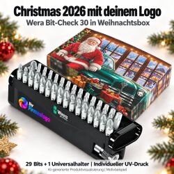 Wera Bit-Check 30 Christmas 2026 personalisiert mit Firmenlogo oder Namen | Bitsatz 30-tlg. in Weihnachtsbox